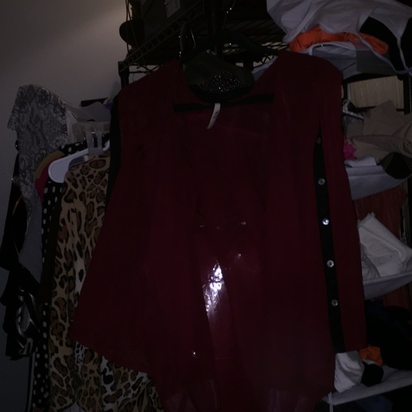 Burgundy button up pullover silver rhinestone. - Picture 1 of 3